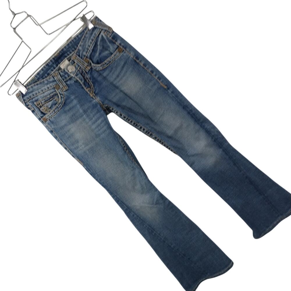 TRUE RELIGION! AWESOME BLUE FADE DENIM, CONTRAST STITCH FLAP POCKET JEANS!SZ 4/6